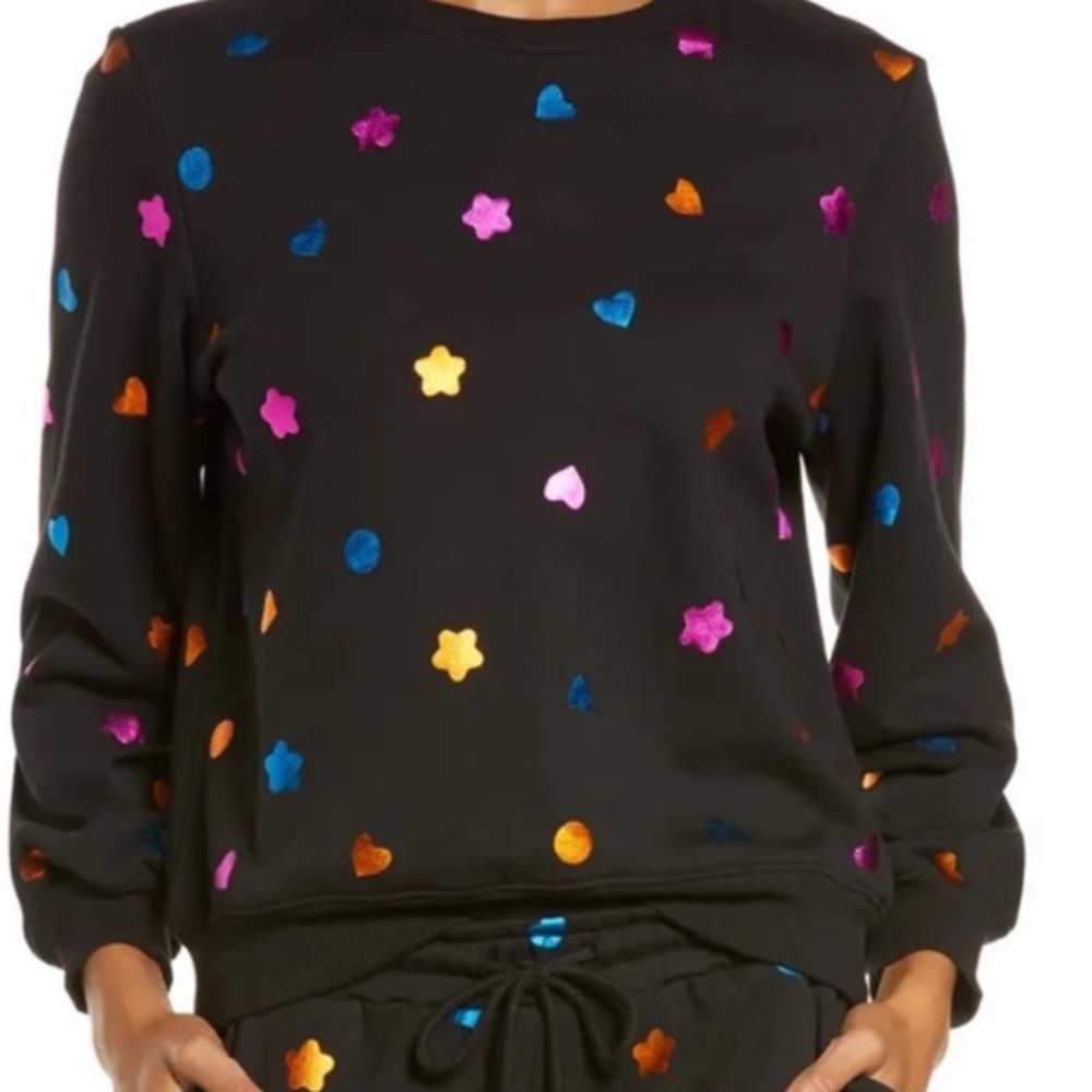 Colorful Metallic Hearts and Stars Sweatshirt Small